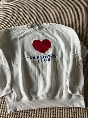 Gildan White Crewneck Sweatshirt with Red Heart and Navy Text